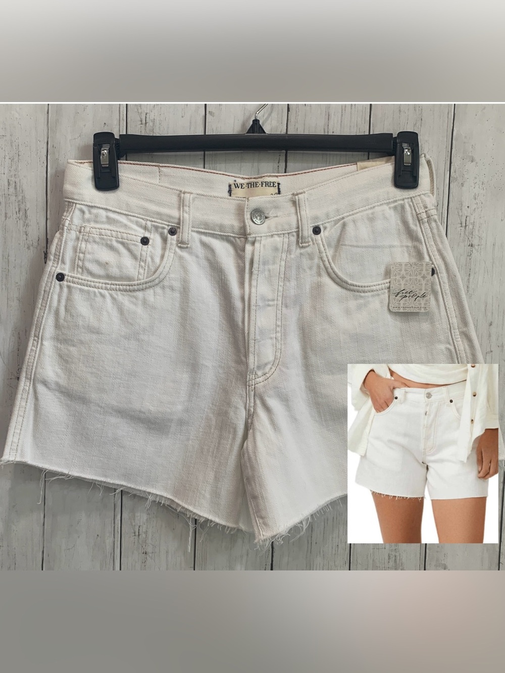 Free People We The Free Ivy Mid-Rise Jean Shorts Ivory Cotton Size 28 Button NWT